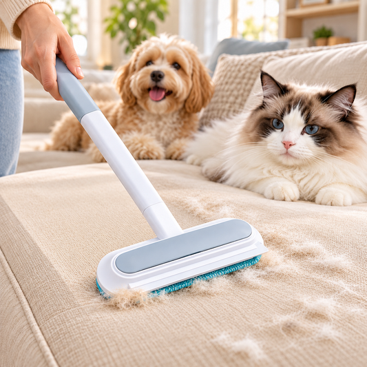 4-in-1 Tierhaarentferner mit langem Griff