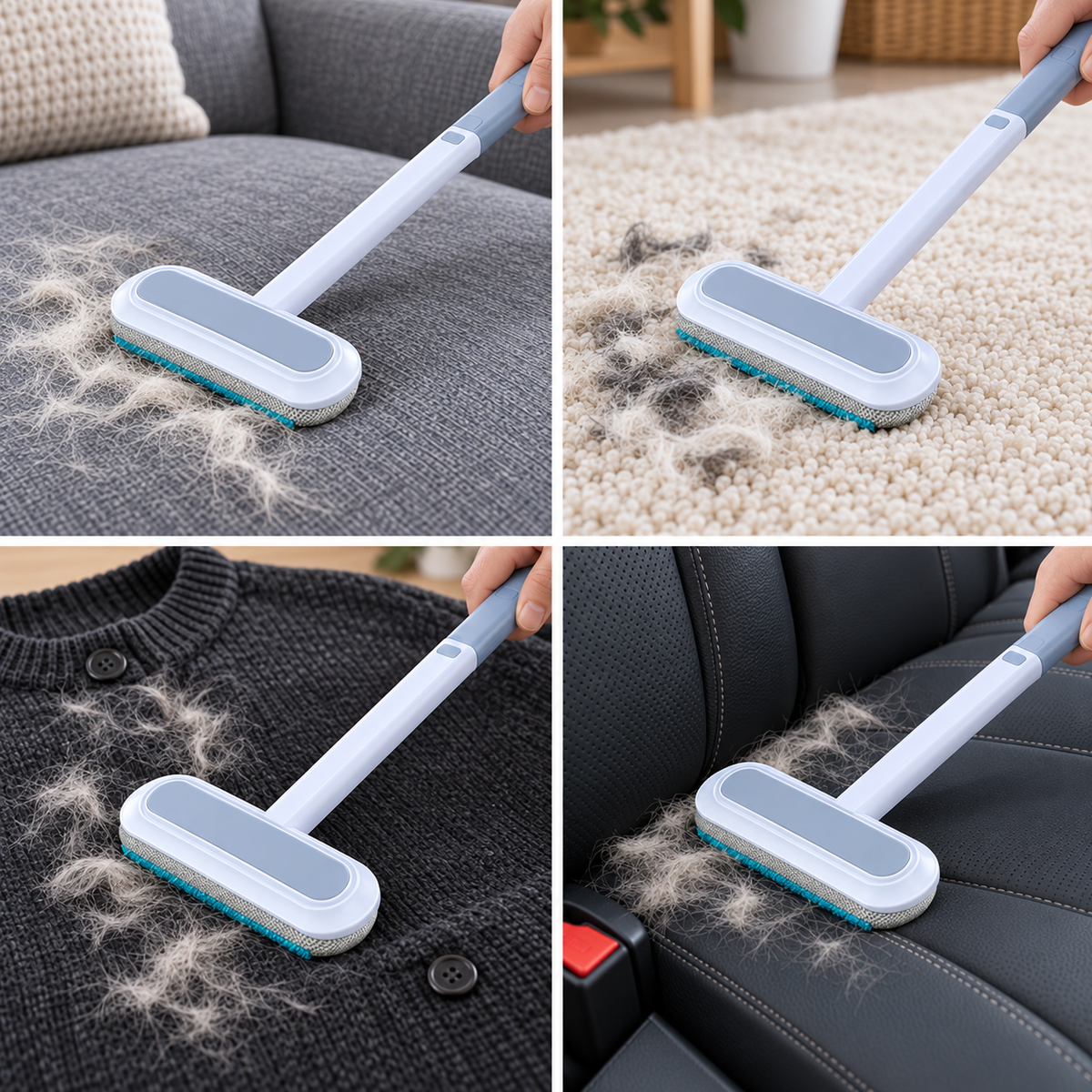 4-in-1 Tierhaarentferner mit langem Griff